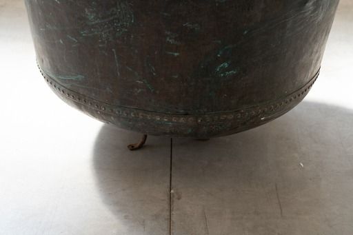Antique Copper Cauldron With Iron Base, With Decorations, 1800s Design Period 1800s photo for sale