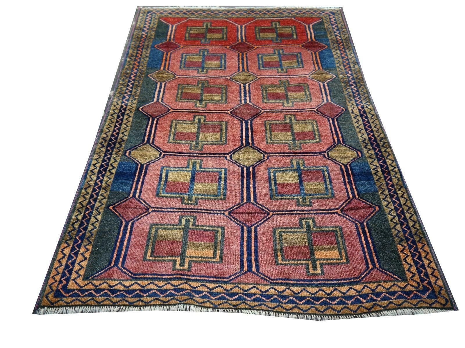 Vintage Rug Kurdish Turkish Hand Knotted Tribal Carpet Blue, Violet, Red, Green photo vinterior