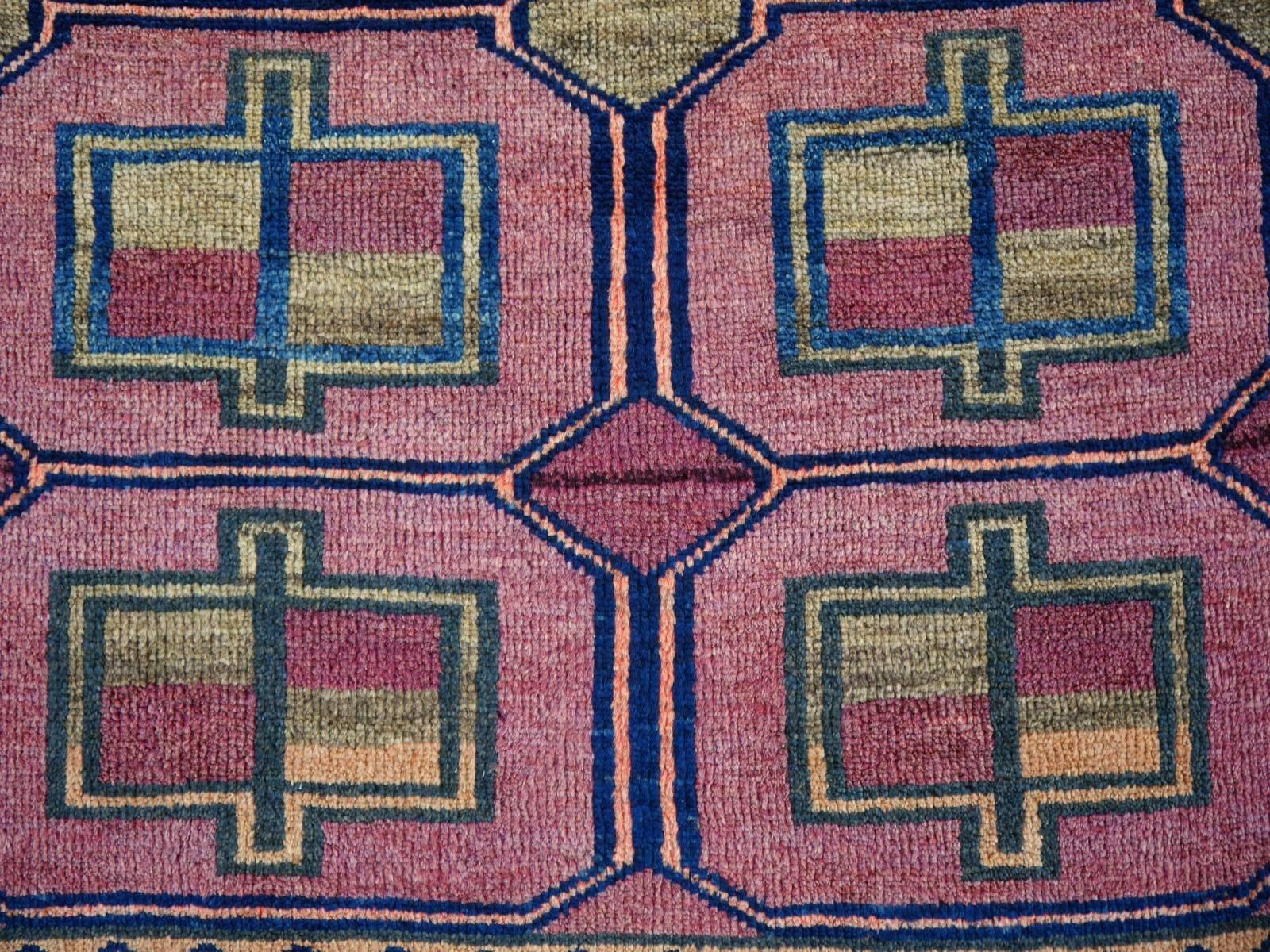 Vintage Rug Kurdish Turkish Hand Knotted Tribal Carpet Blue, Violet, Red, Green photo vintage