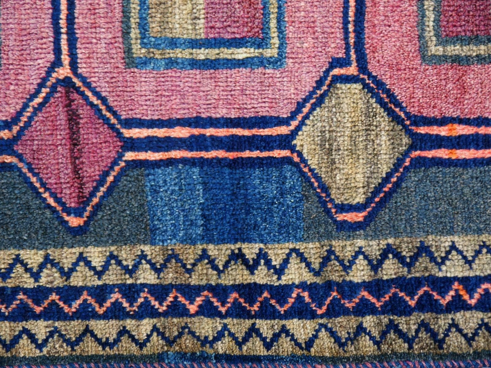 photo for sale Vintage Rug Kurdish Turkish Hand Knotted Tribal Carpet Blue, Violet, Red, Green