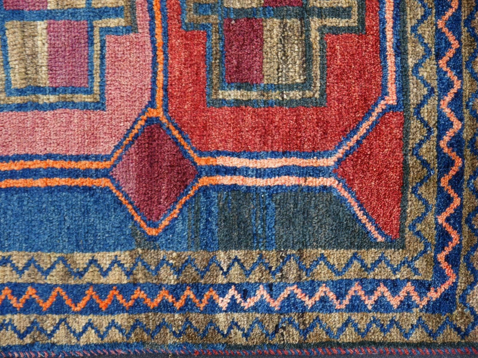 Textiles Vintage Rug Kurdish Turkish Hand Knotted Tribal Carpet Blue, Violet, Red, Green photo