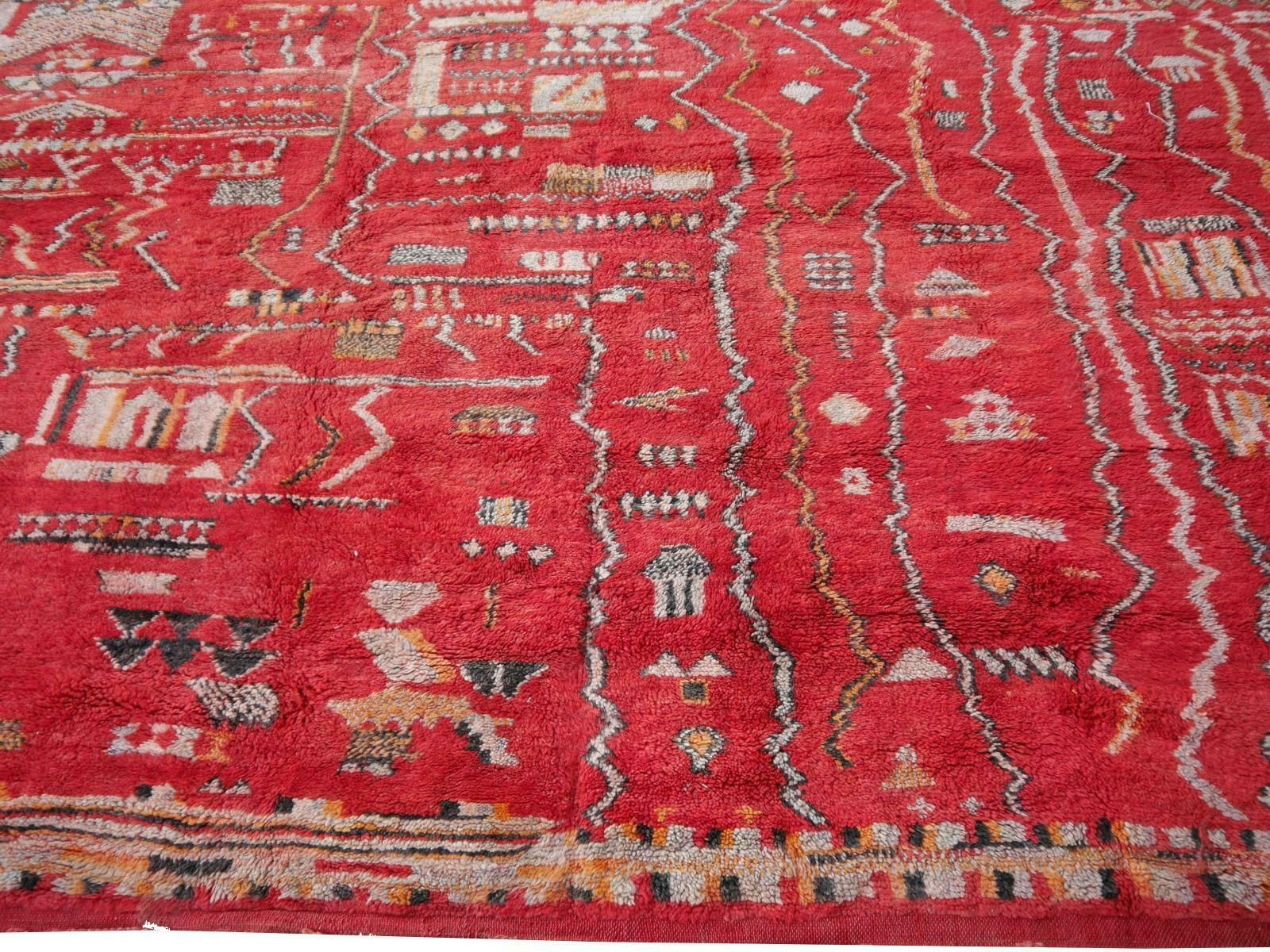 Large Red Moroccan Vintage Rug North African Tribal Design Djoharian Collection photo Textiles