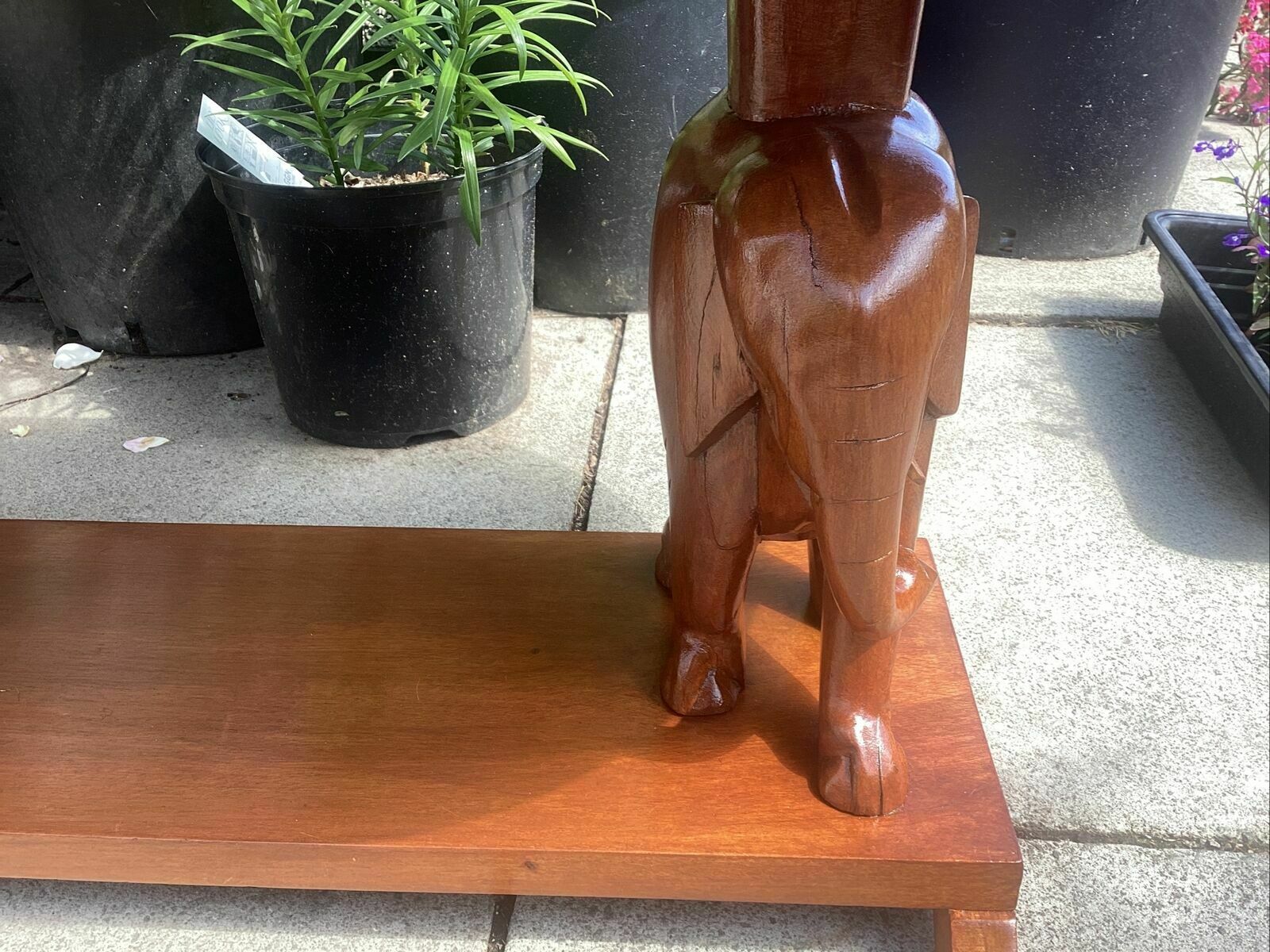20th C. African Mahogany? Slab Table On Carved Elephant Supports Over Shelf. photo Furniture