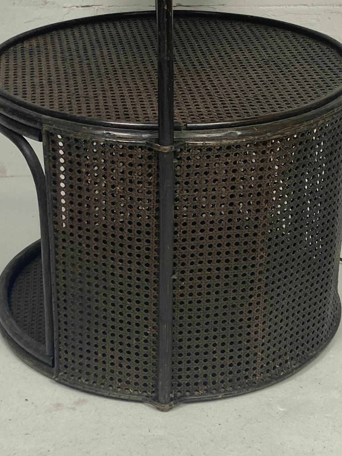 photo buy Faux Bamboo Rattan Webbing Side Table With Integrated Hanging Lamp, Dutch 1960s 1970s