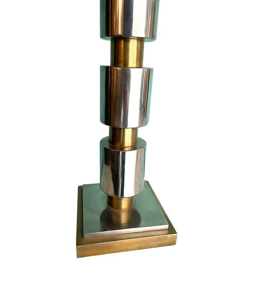 A Large Italian 1970s Chrome And Brass Lamp With Orignal Chocolate And Brass Shade. photo furniture