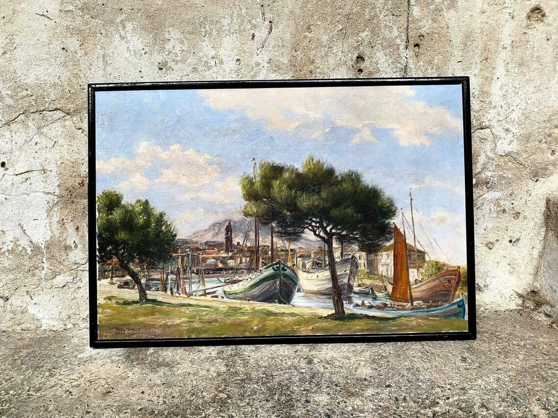 Vintage Original Oil Painting In Frame   Signed   1952   Italy   Adriatic Sea photo for sale