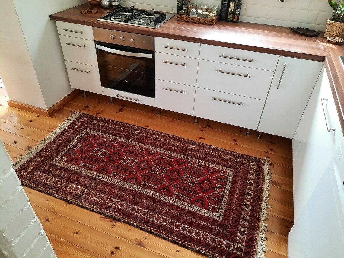 photo for sale Vintage Afghan Baluch Runner Rug Red Nomadic Tribal Carpet / 014