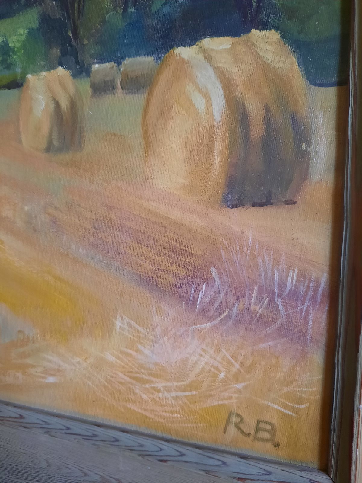 Bales In A Field By Rita Burns 1928 To 2022  Framed Oil On Board photo Art