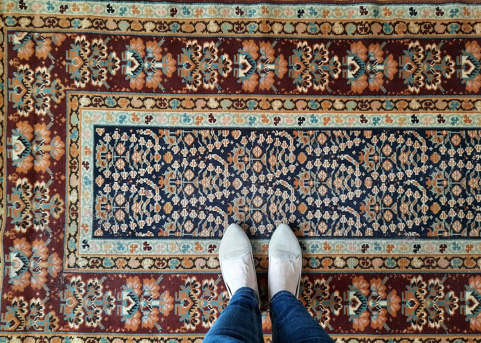 Small Antique Caucasian Runner Rug  Old Brown Green Blue photo Textiles