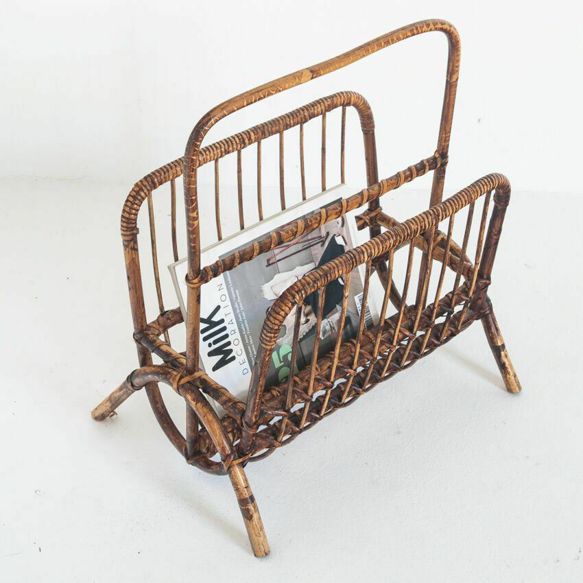 Vintage Rattan Magazine Holder, France 1960 photo furniture