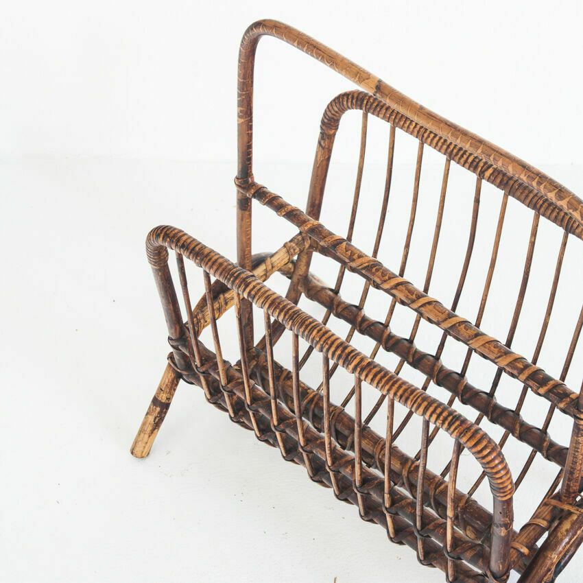 Vintage Rattan Magazine Holder, France 1960 photo vinterior