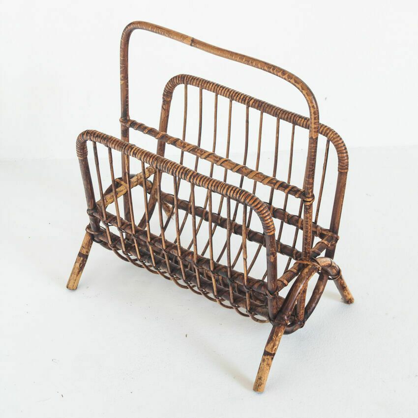 photo for sale Vintage Rattan Magazine Holder, France 1960