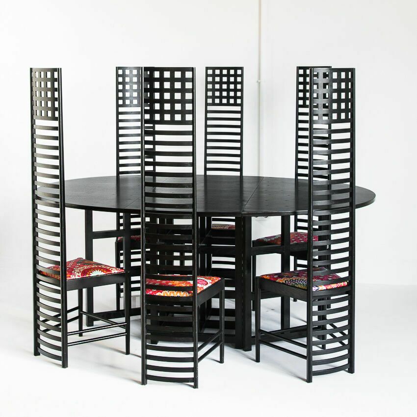 Set Of 6 Vintage 292 Hill House Chairs By Charles Rennie Mackintosh For Cassina, Italy 1990 photo for sale