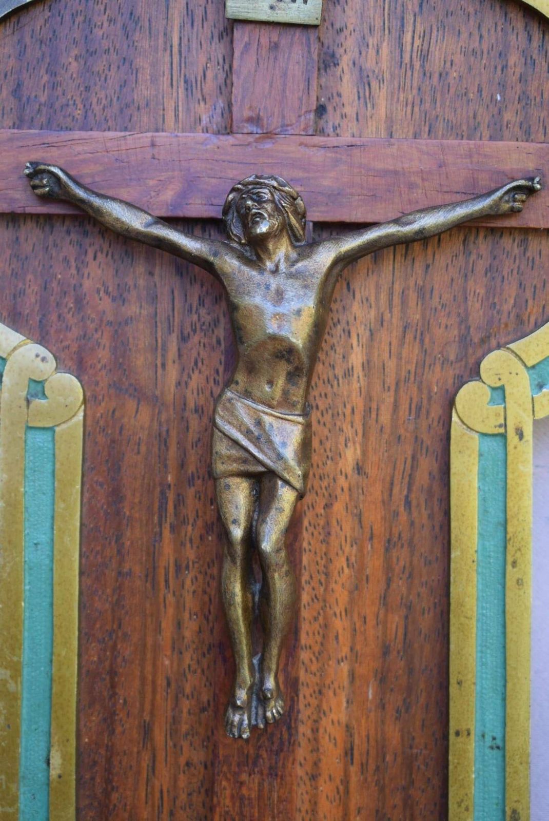 Art Nouveau Wood Crucifix For Wall Cross Bronze photo vintage