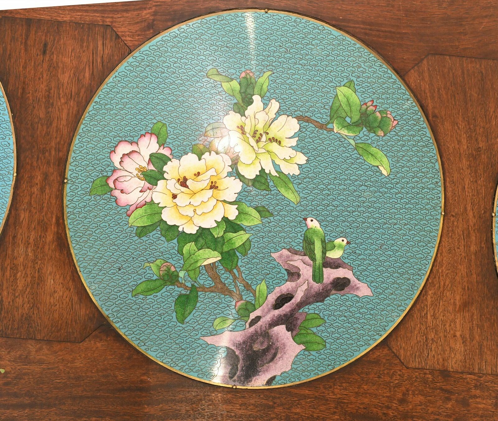 Chinese Console Table Hardwood Cloisonne Porcelain Plates photo vintage