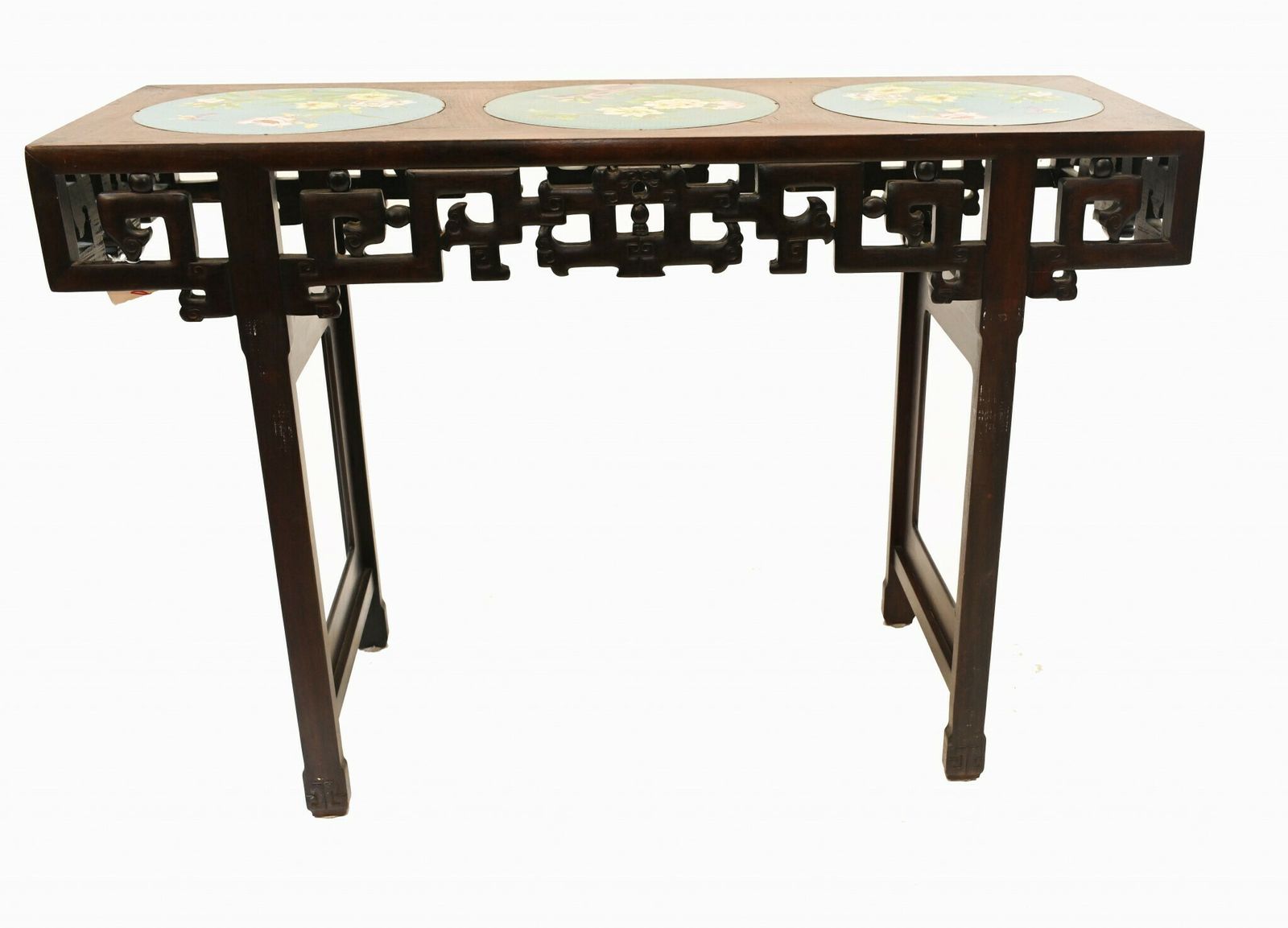 1750.0 Chinese Console Table Hardwood Cloisonne Porcelain Plates photo
