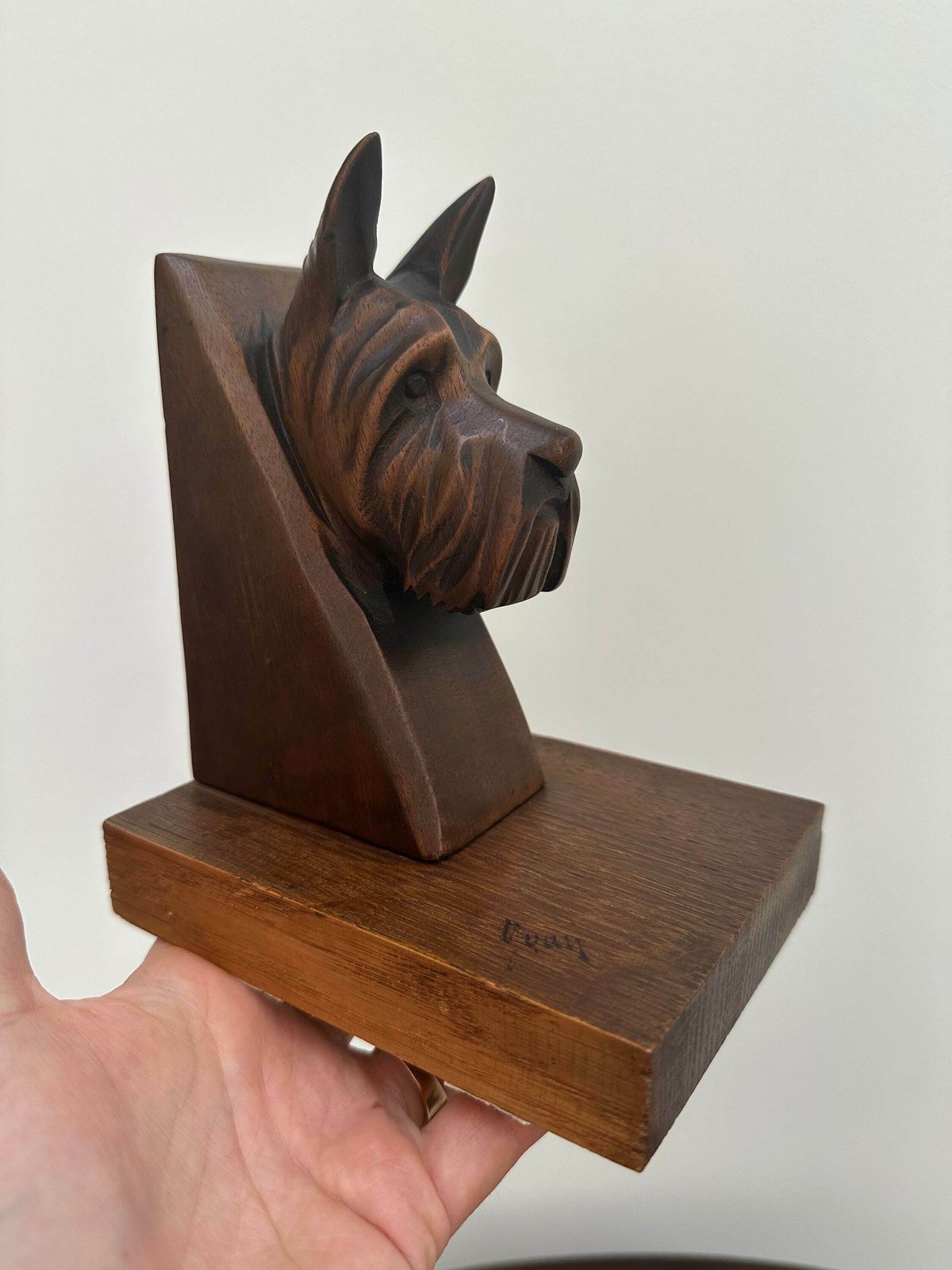 Wood Bookends Pair Of Carved Scottish Terrier Dog Figurines French Antique Art Deco photo for sale