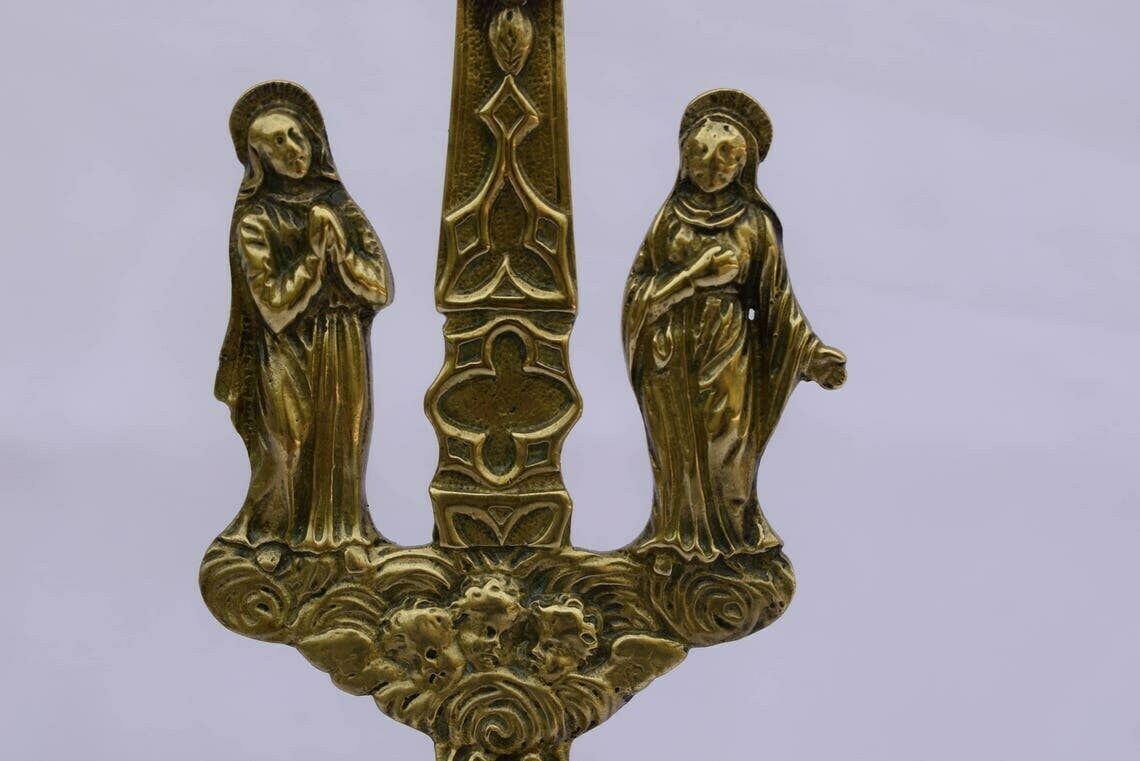 Standing Crucifix Calvary Brass And Glass Altar Cross Church photo 153.0
