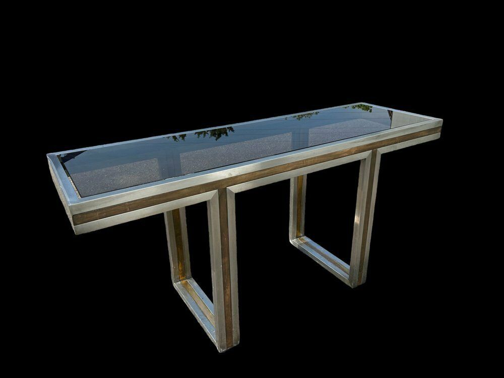Italian Steel And Brass Console, 1970s