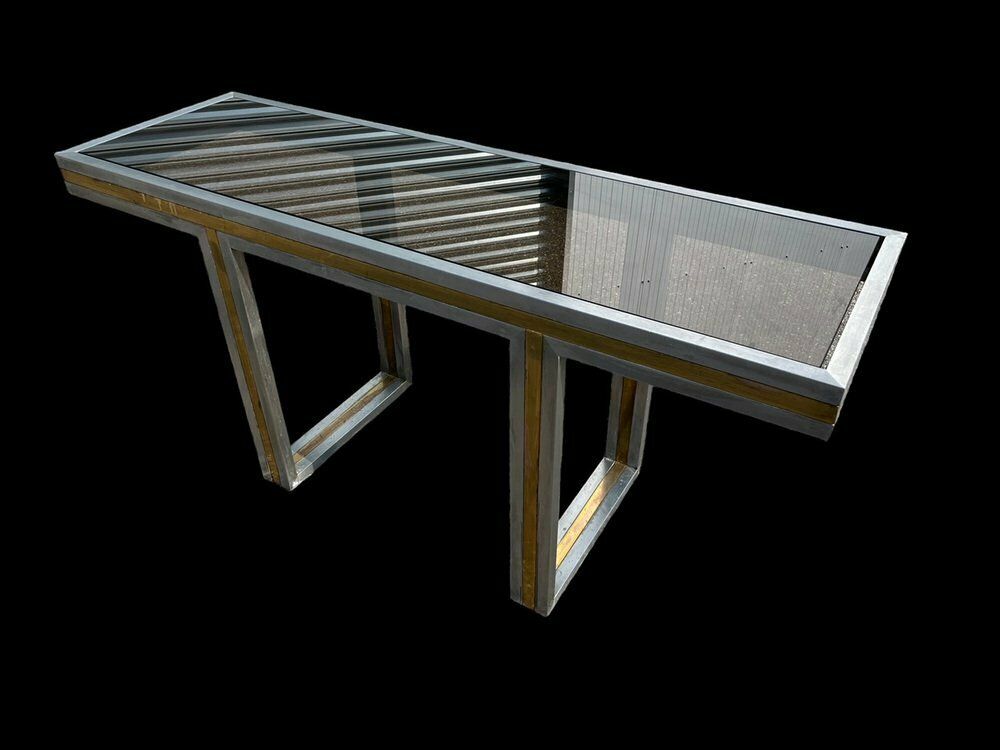 Italian Steel And Brass Console, 1970s photo vinterior