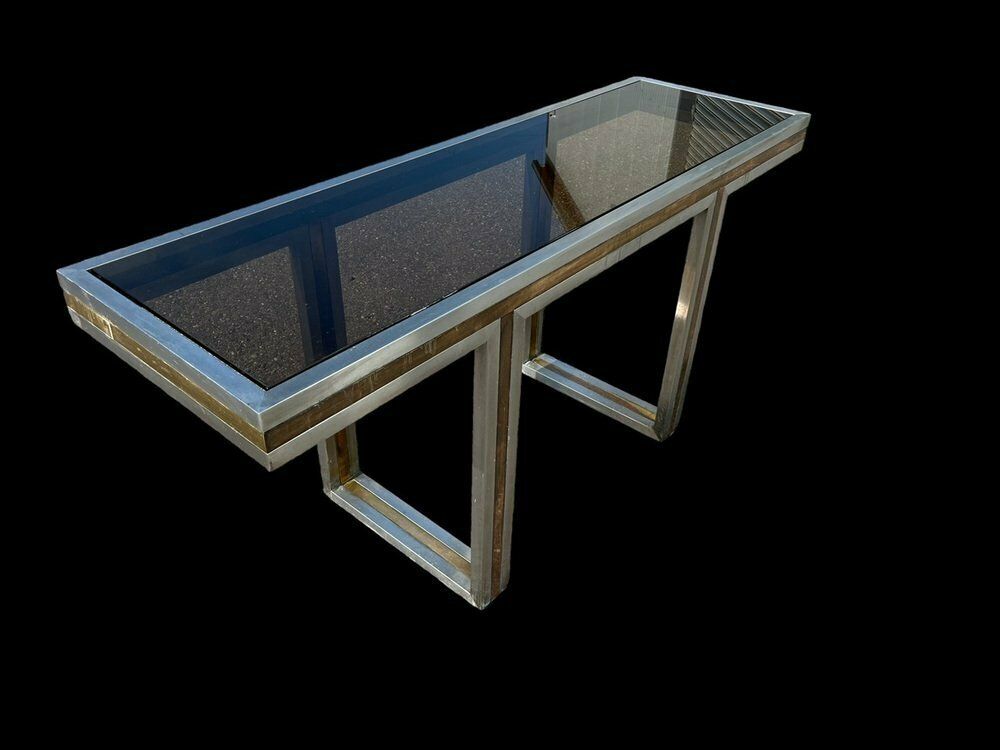 Italian Steel And Brass Console, 1970s photo vintage
