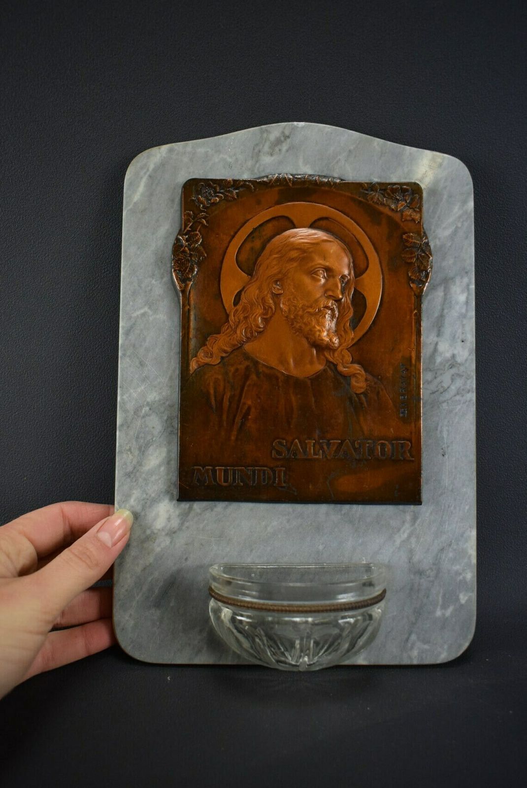 Marble Art Deco Holy Water Font Jesus Savior Of The World By Victor Exbrayat photo furniture