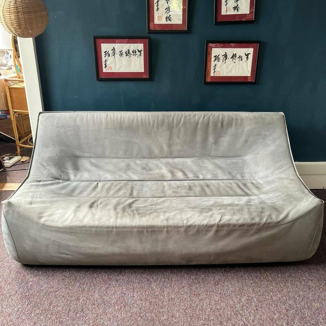 French Ligne Roset Pale Blue Suede Settee photo vinterior