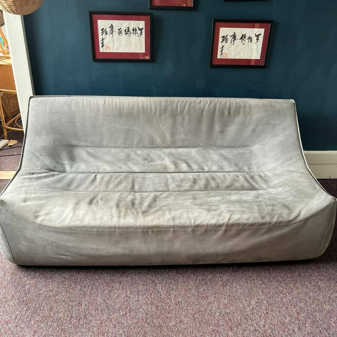 French Ligne Roset Pale Blue Suede Settee photo buy