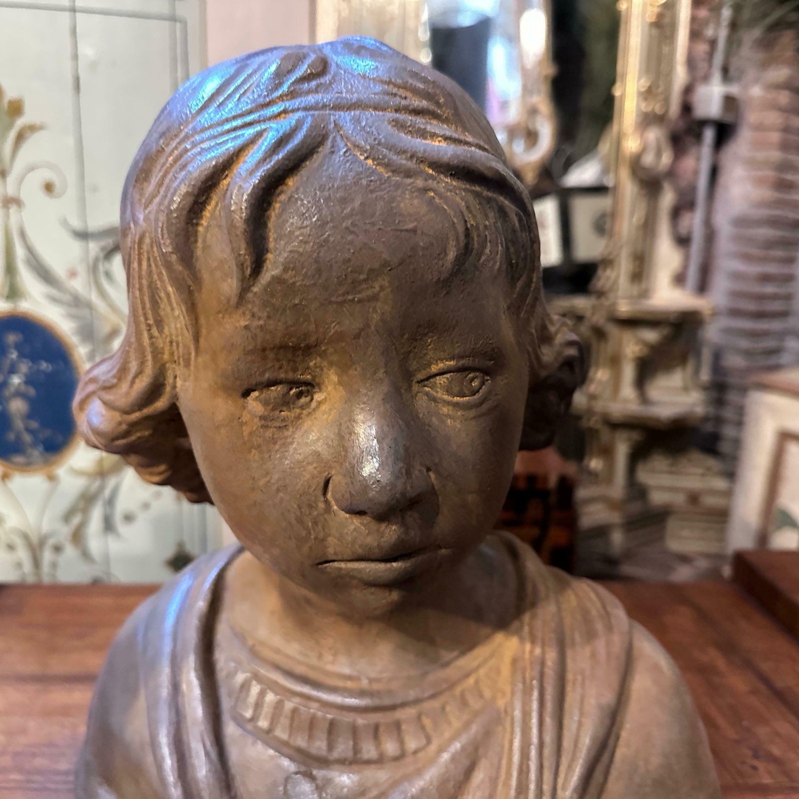1930s Had Crafted Terracotta Sicilian Bust Of A Young Girl photo for sale
