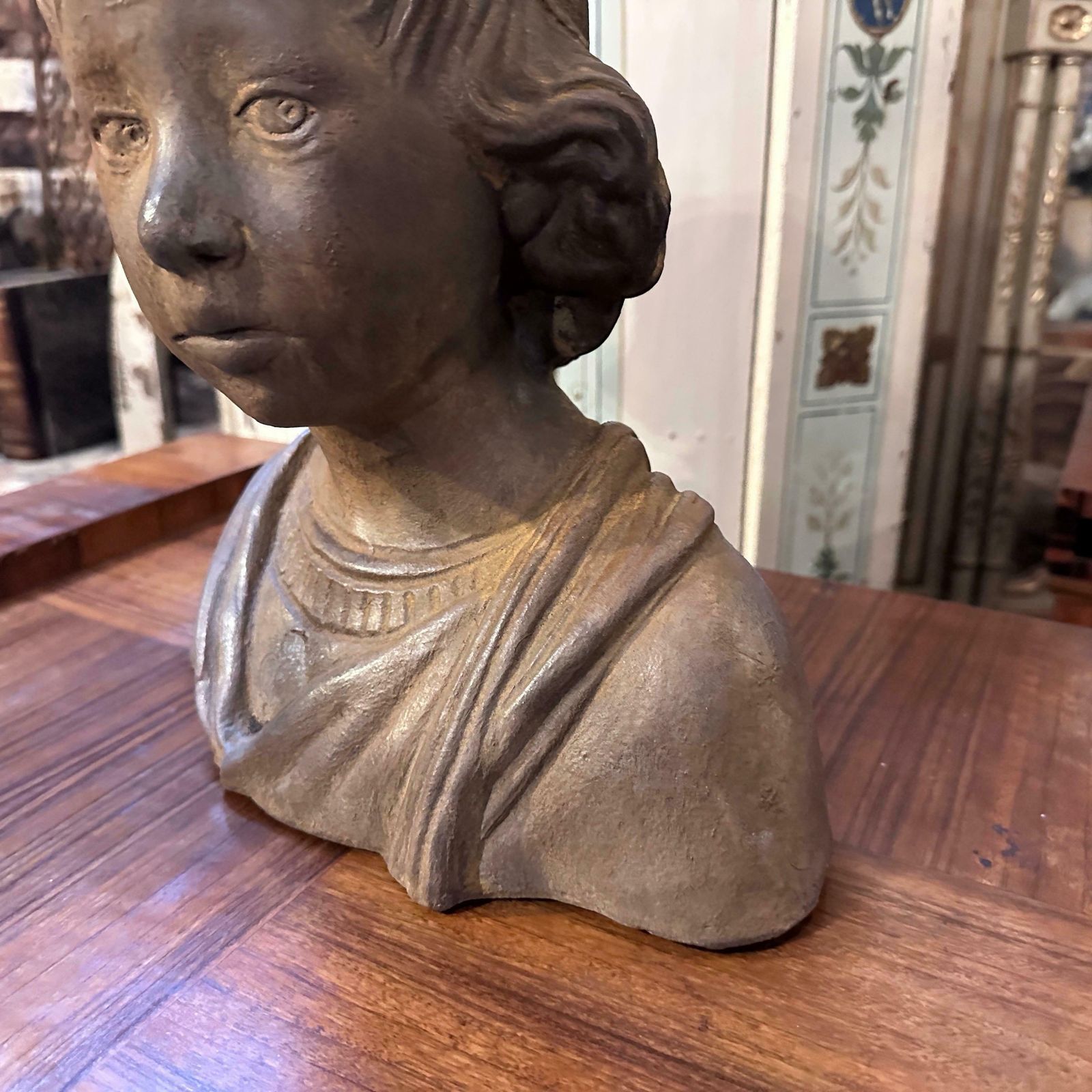 1930s Had Crafted Terracotta Sicilian Bust Of A Young Girl photo vinterior