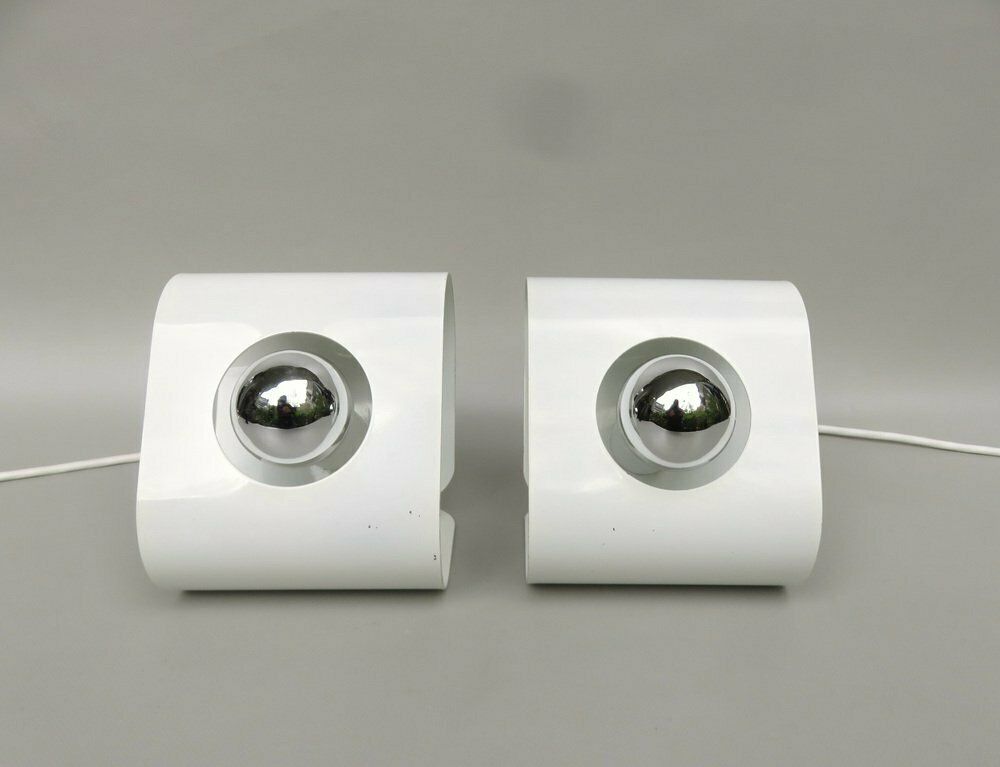 Small Space Age Table Lights In Metal White From Sölken Leuchten, 1970s, Set Of 2 photo Lighting
