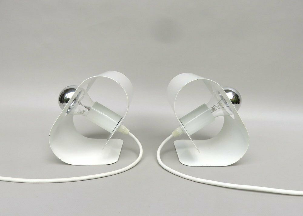 Small Space Age Table Lights In Metal White From Sölken Leuchten, 1970s, Set Of 2 photo 3536.0