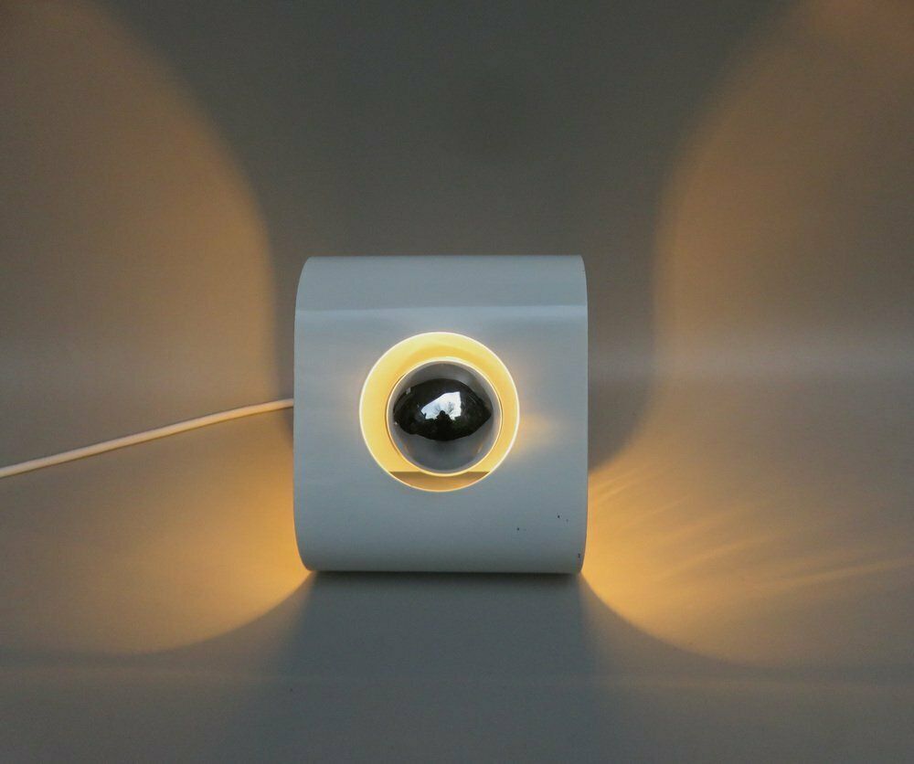 3536.0 Small Space Age Table Lights In Metal White From Sölken Leuchten, 1970s, Set Of 2 photo