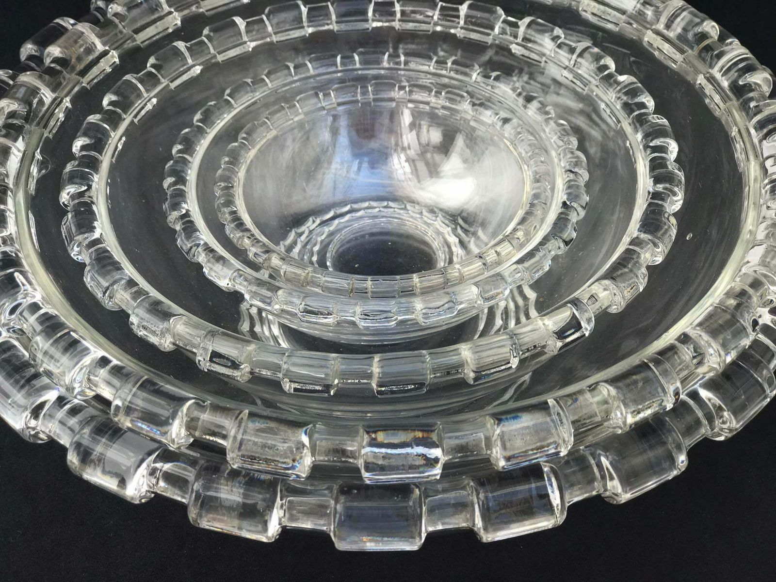 photo for sale Set Of 5 Crystal Serving Dishes Or Bowls Displays By De Prestigious House Val Saint Lambert, Made In Belgium 1940s