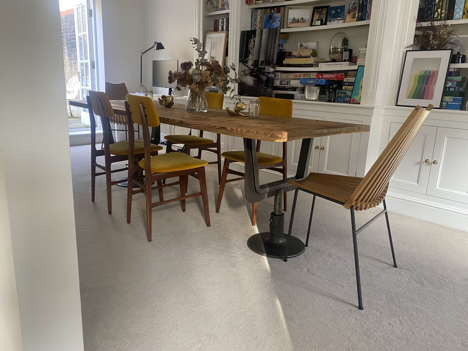 Vintage Dining Chairs Yellow Velvet photo for sale