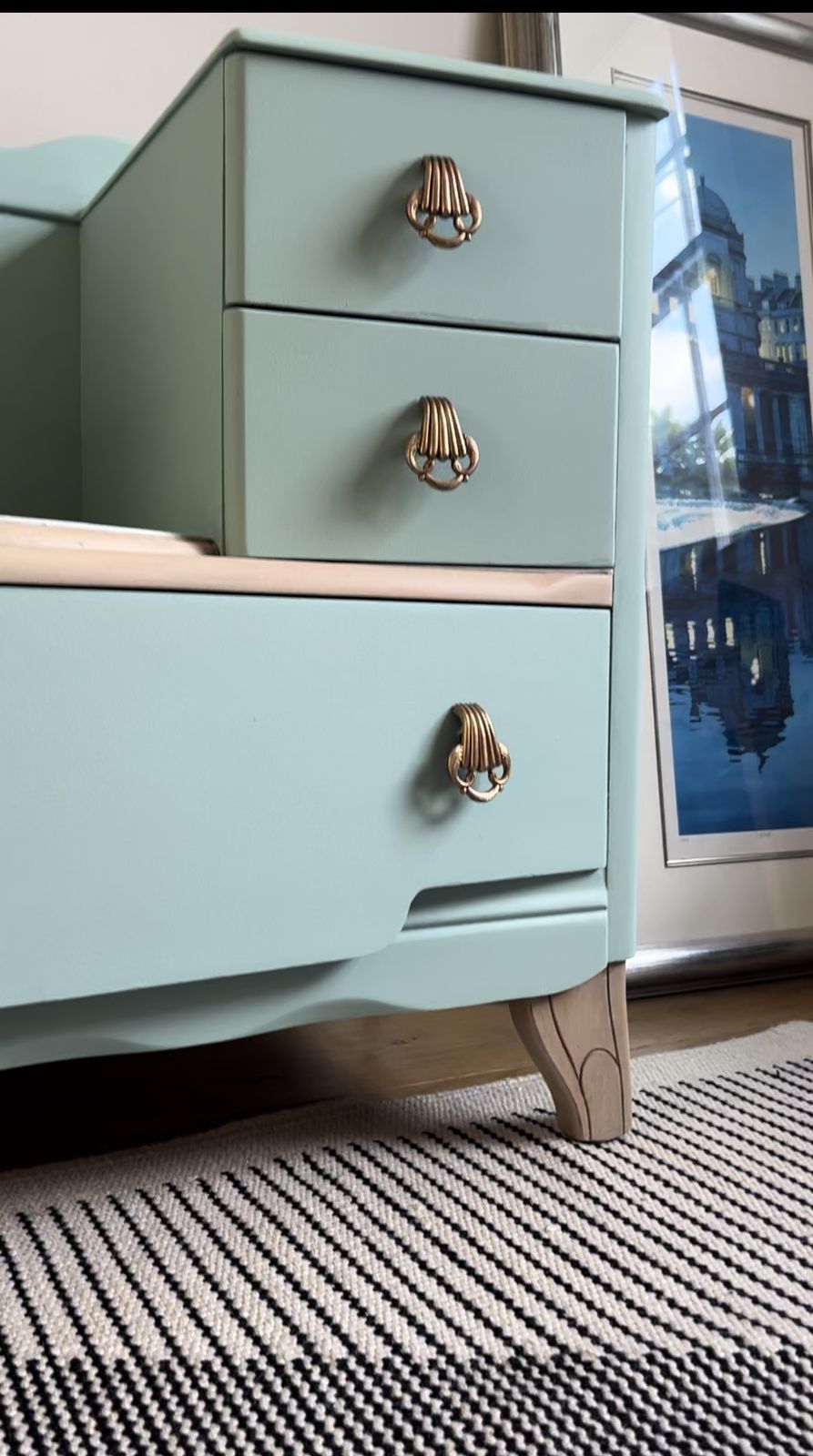 Rare Harris Lebus Vintage Dressing Table  Painted Tide Pool Green Blue photo 750.0