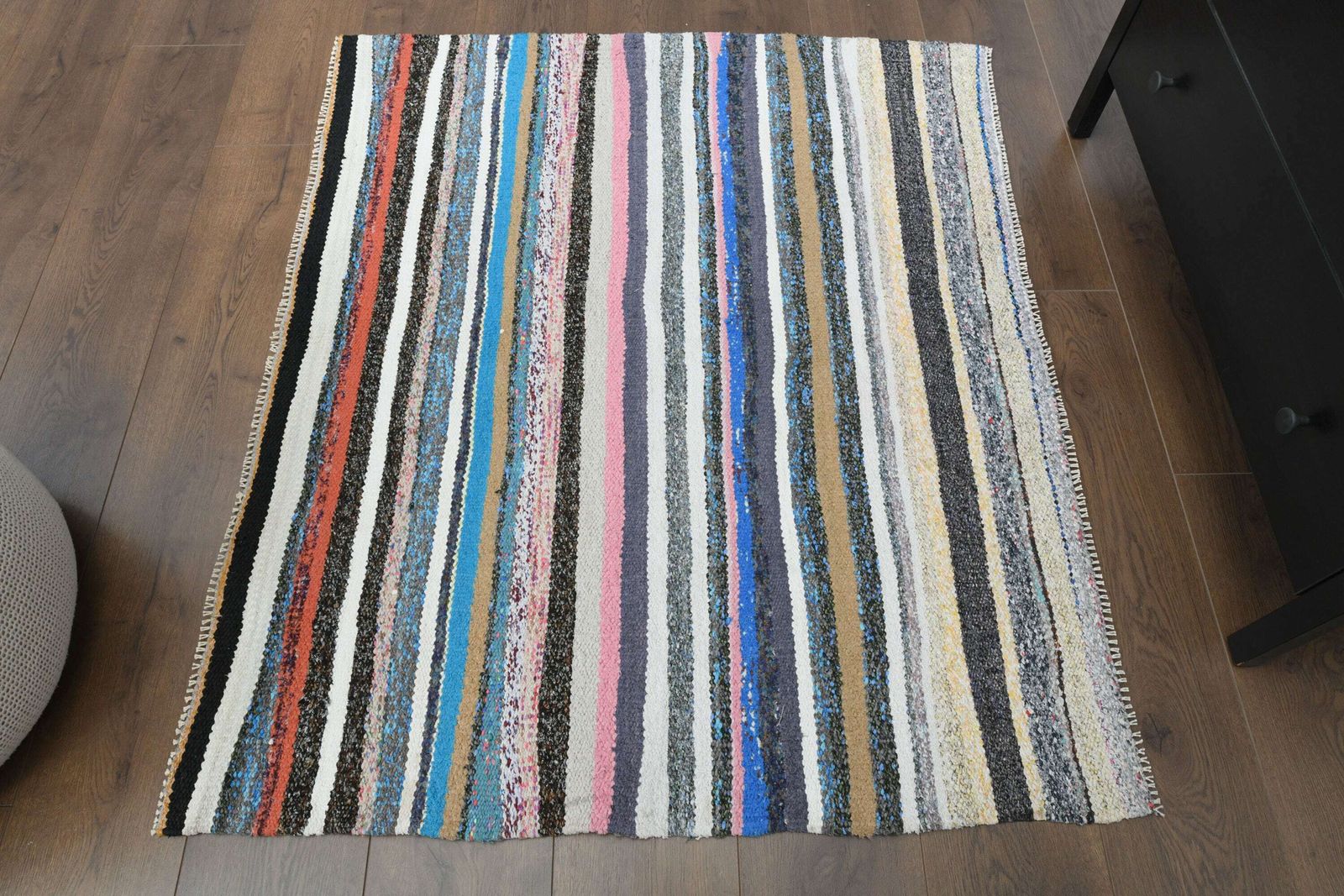 3x4 Vintage Turkish Kilim Mini Rug, Striped Carpet, Handmade Wool Flatweave Rug, Farmhouse Decor, One Of A Kind, Pastel, Door Mat, Bath Mat