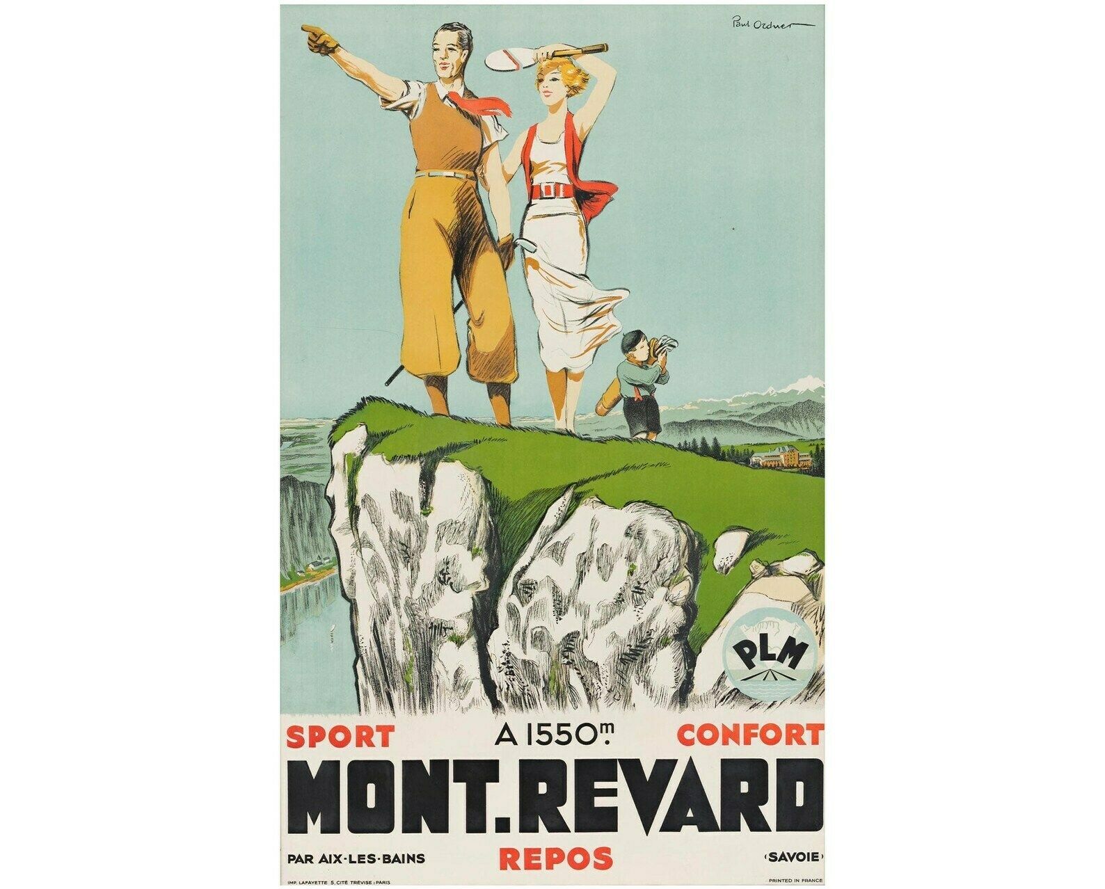 Original Vintage Mont Revard Golf Tennis Poster By Paul Ordner Aix Le Bains France 1930s