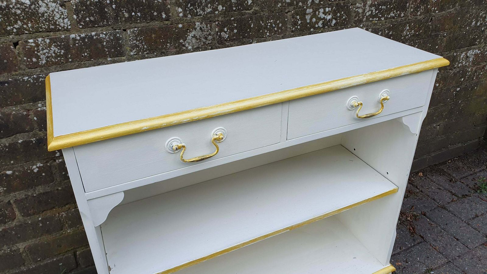 Wonderful 1970’s Shelves Bookcase Hallway Living Room Unit In Farrow And Ball Cream With Gold Highlights photo Furniture