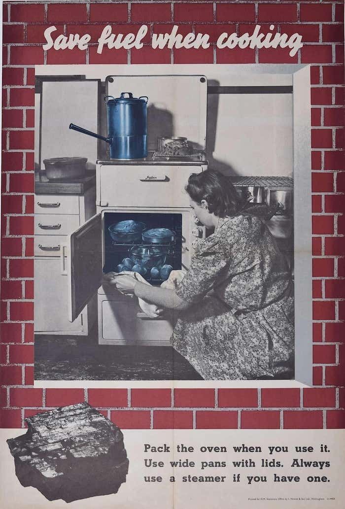 Beverley Pick World War 2 Coal Saving Poster 'Save Fuel When Cooking' By Beverley Pick C. 1944