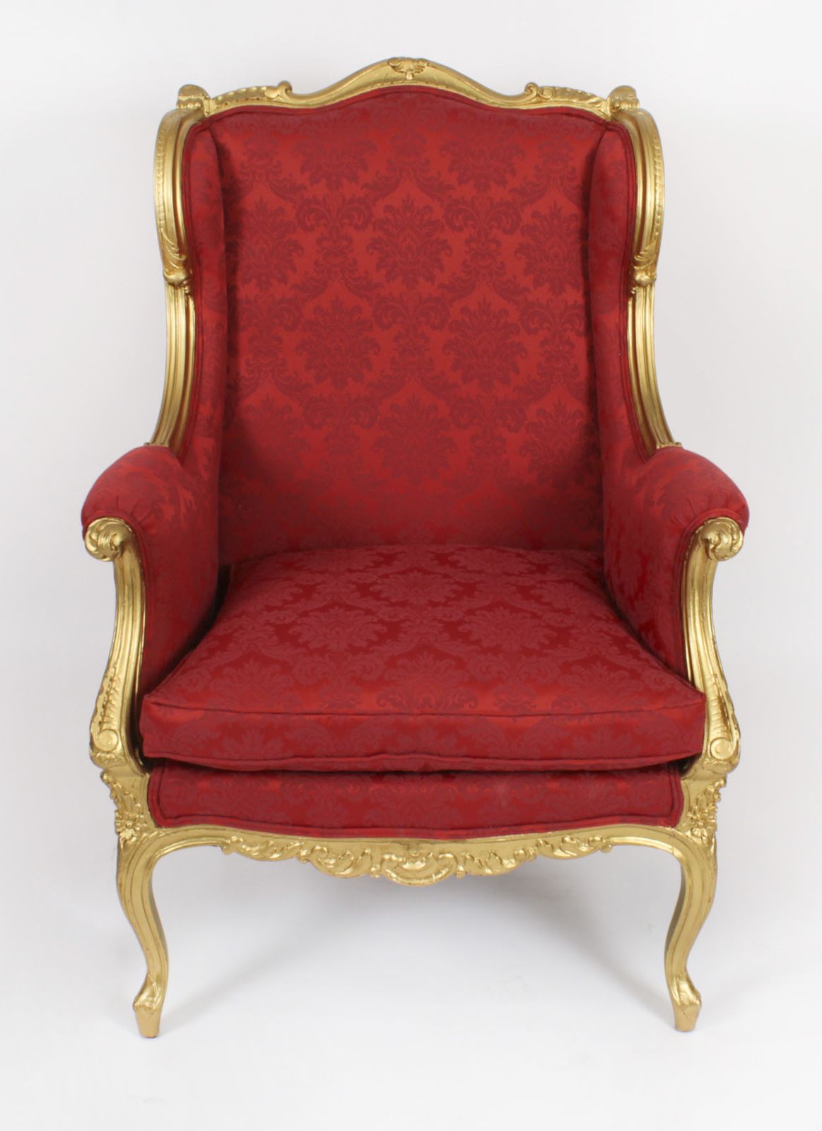 Antique Louis XV Revival Giltwood Shaped Bergere Armchair 19th C photo furniture