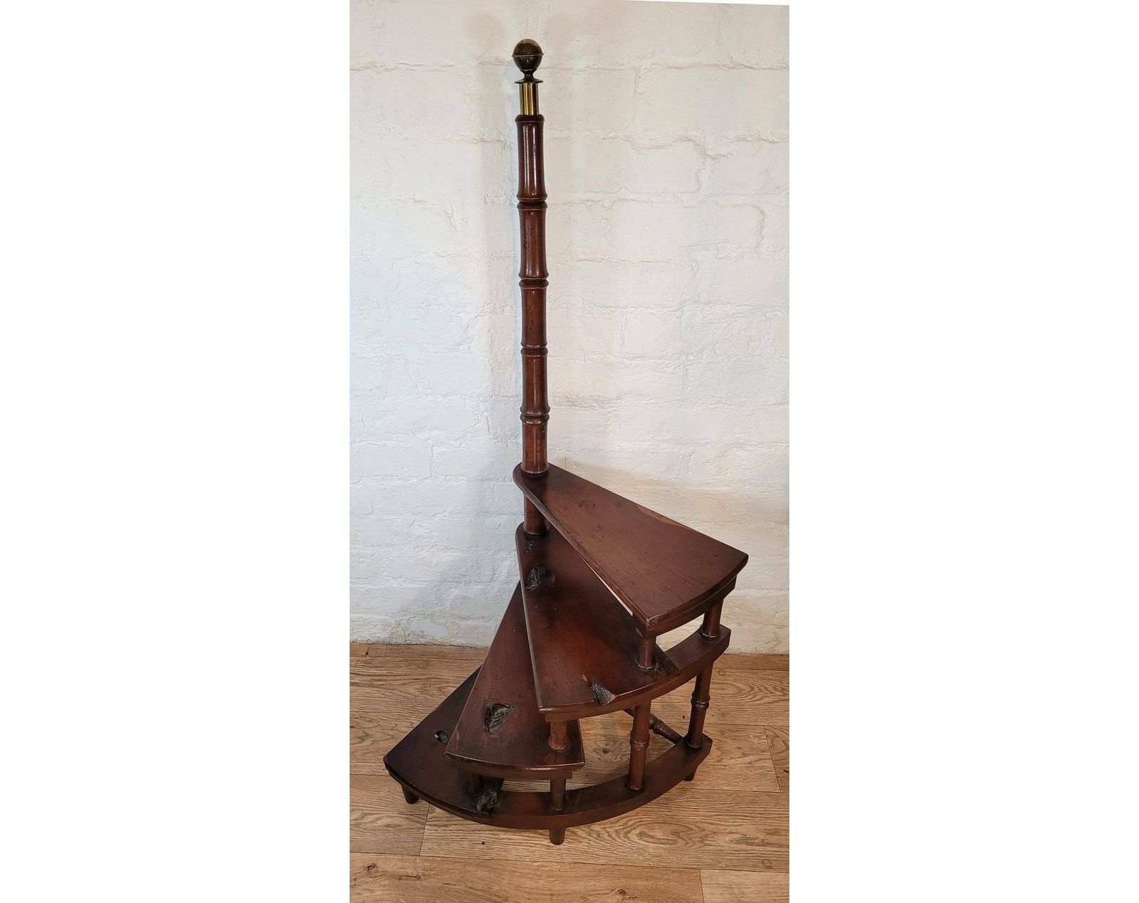 Antique George IV Yew Library Steps / Antique Georgian Library Steps / Spiral Steps / Antique Library Steps photo furniture