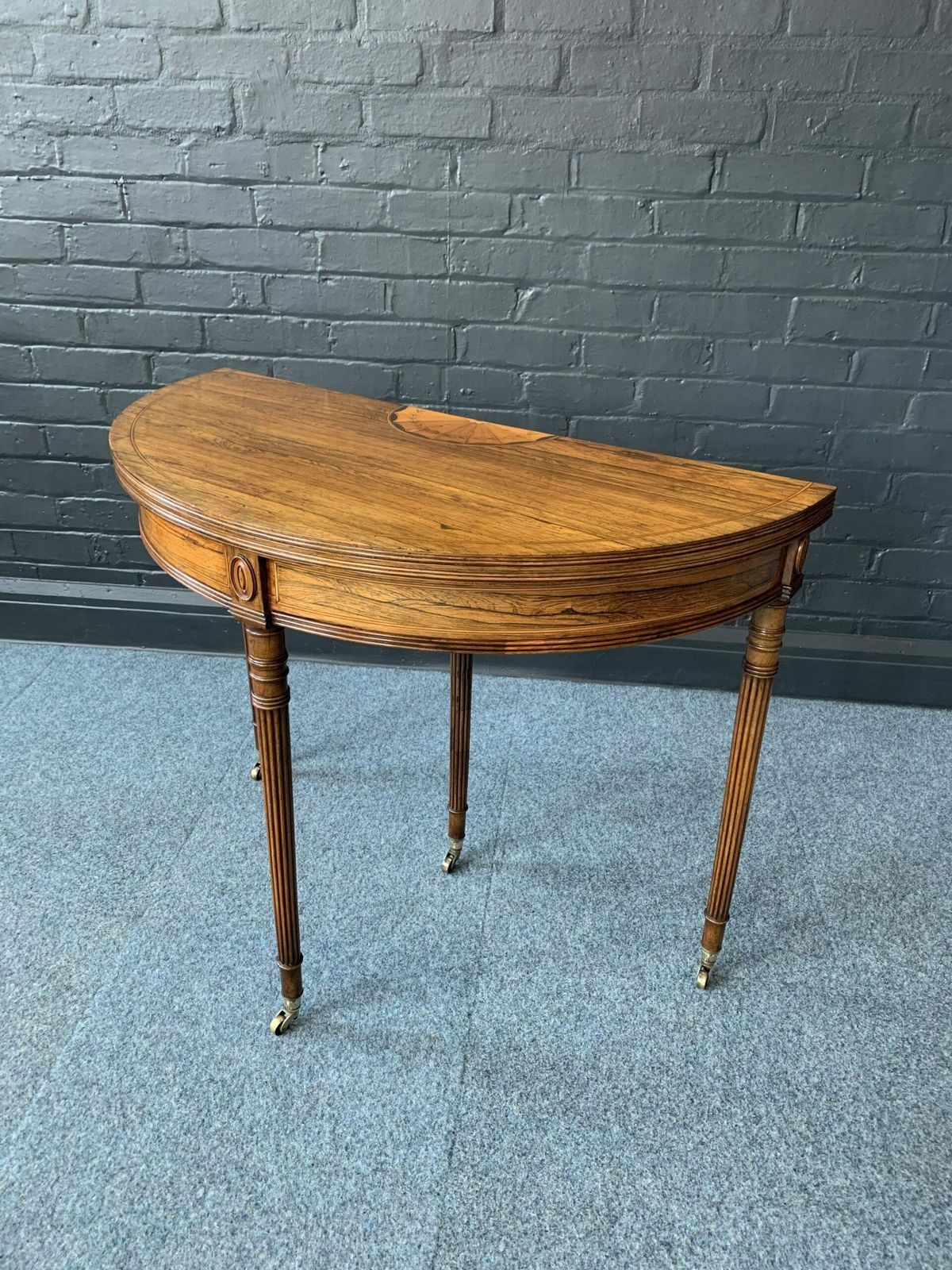 Rosewood Inlaid Demilune Games Table photo furniture