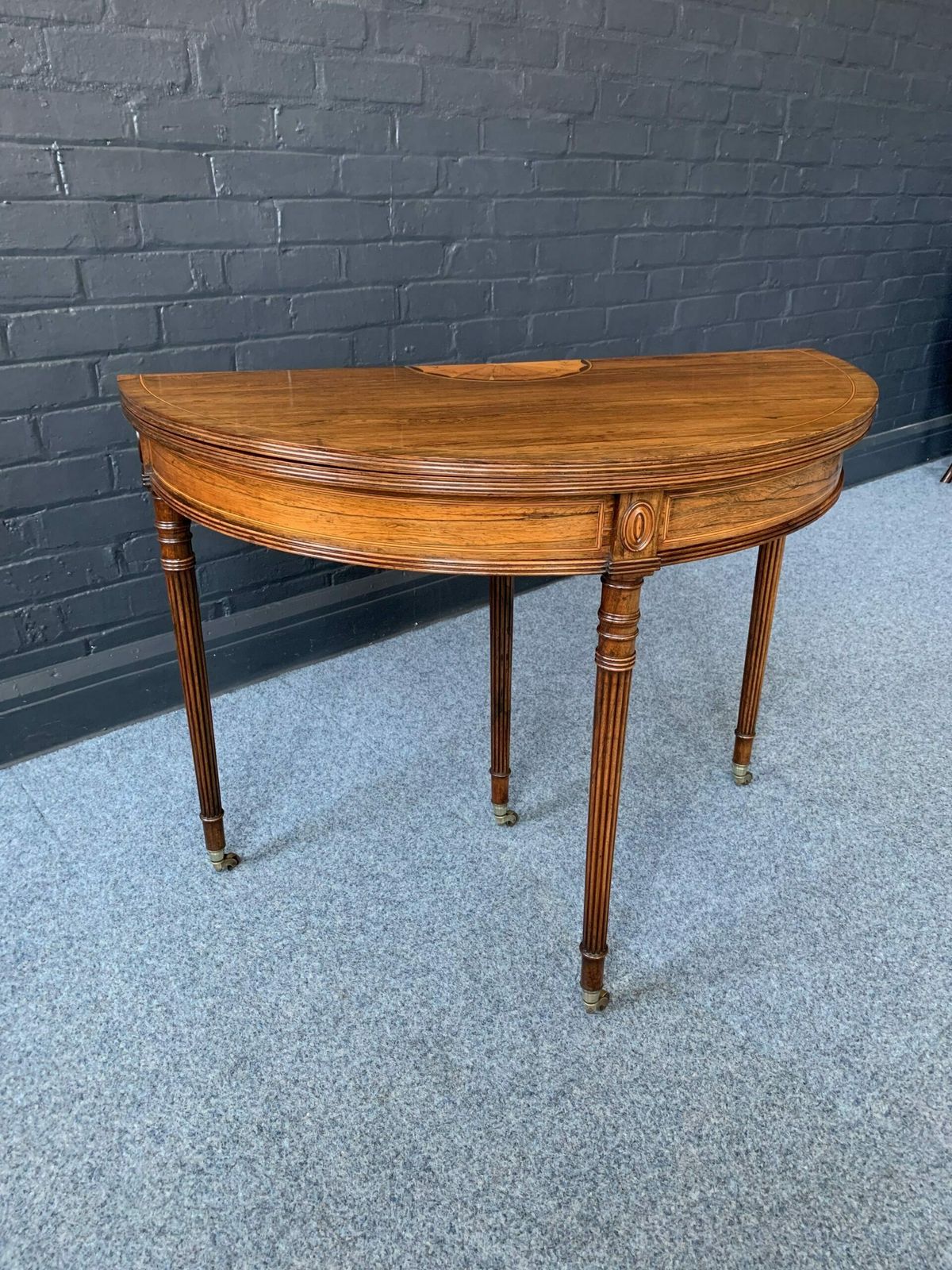 Rosewood Inlaid Demilune Games Table photo for sale