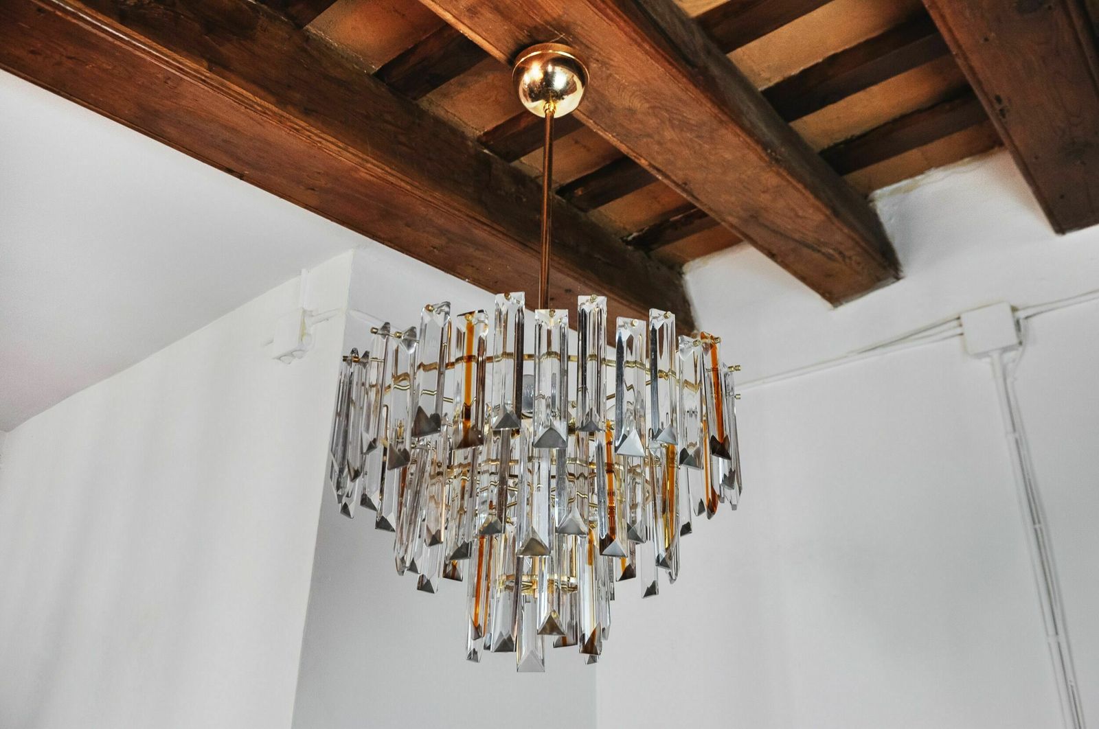 Venini Two Tone Chandelier, 3 Levels, Murano Glass, Italy, 1970 photo Lighting
