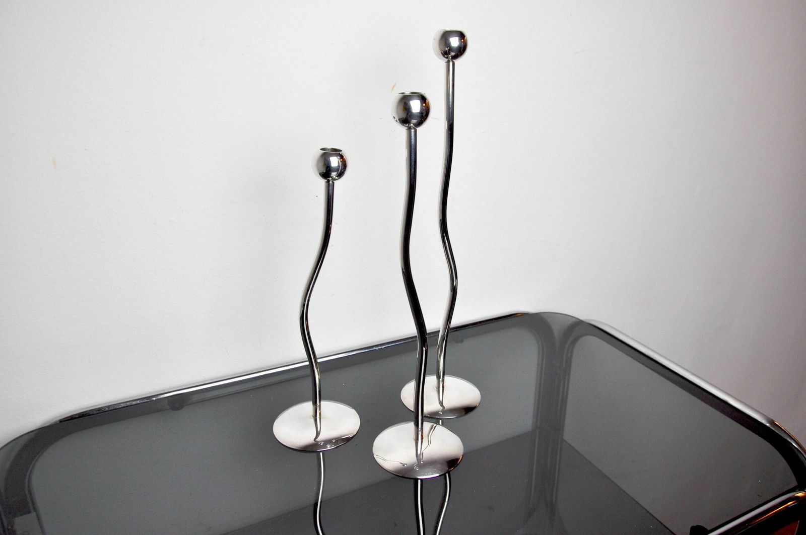 Trio Of Silver Metal Candlesticks From Mesa, Italy, 1980s photo Home Decor