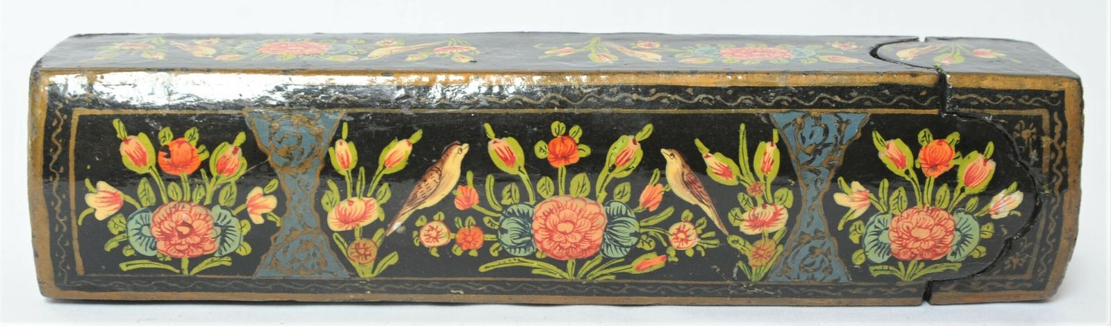Antique Lacquered Paper Mache Qalamdan Pen Holder From Kashmir photo vinterior