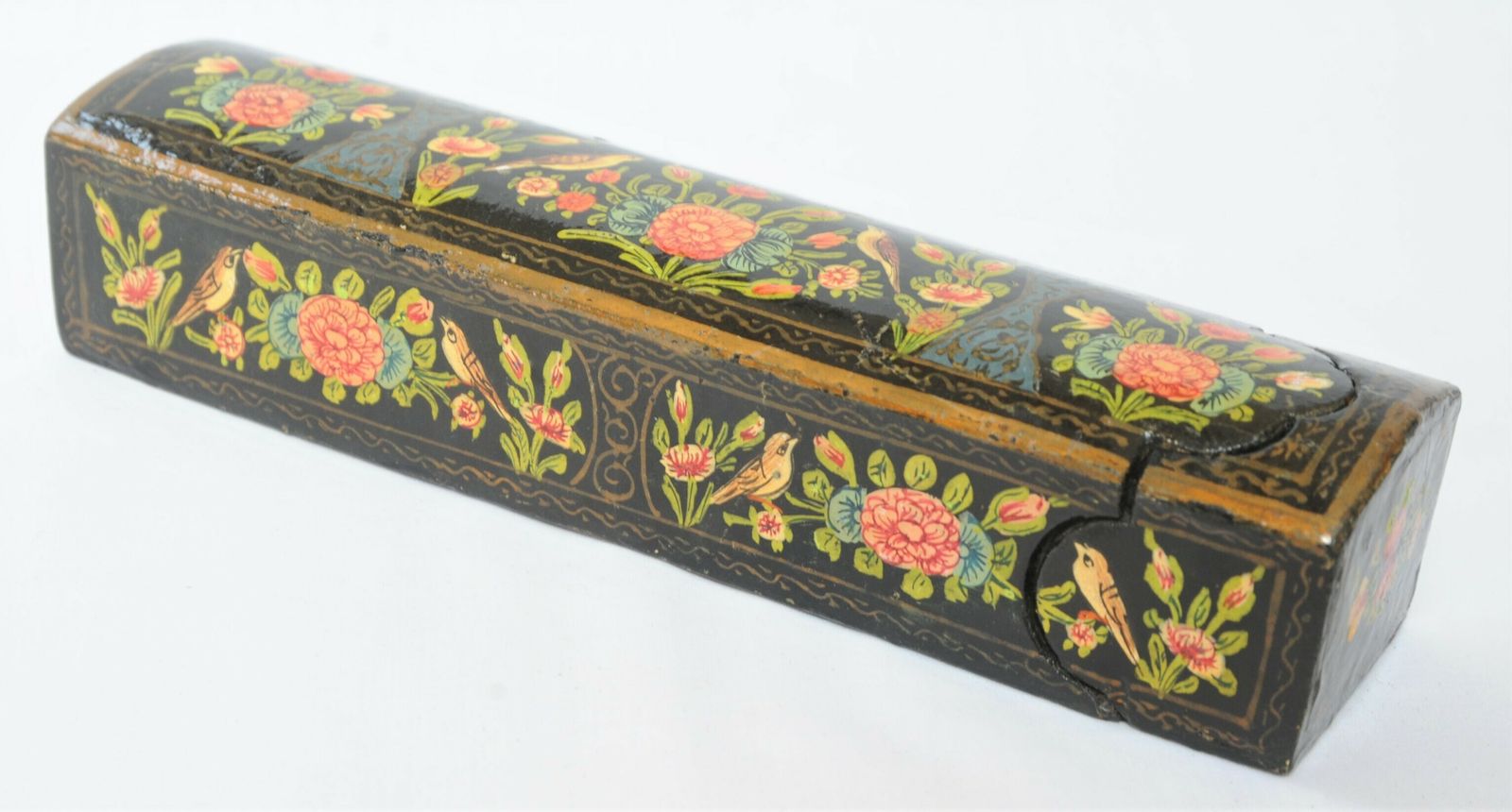 Antique Lacquered Paper Mache Qalamdan Pen Holder From Kashmir photo vintage