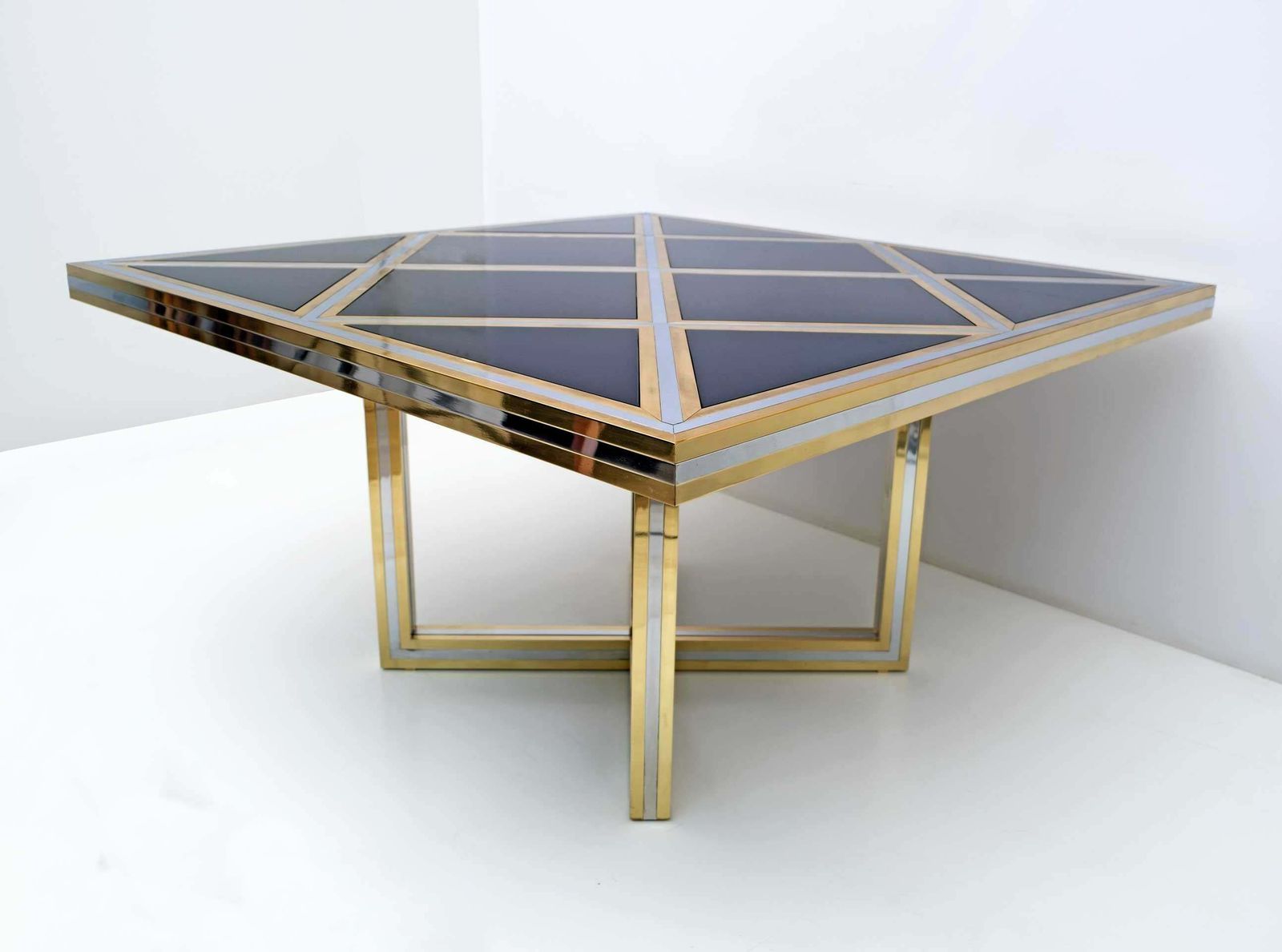 Romeo Rega Mid Century Modern Italian Black Glass, Brass And Chrome Dining Table photo 8319.0