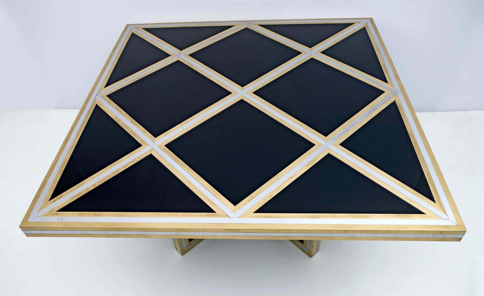 Romeo Rega Mid Century Modern Italian Black Glass, Brass And Chrome Dining Table photo buy